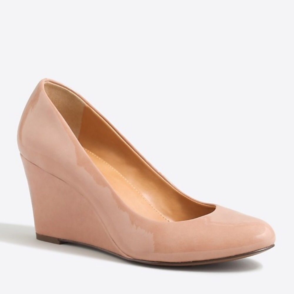 J. Crew Factory Nude Patent Leather Wedges 8
